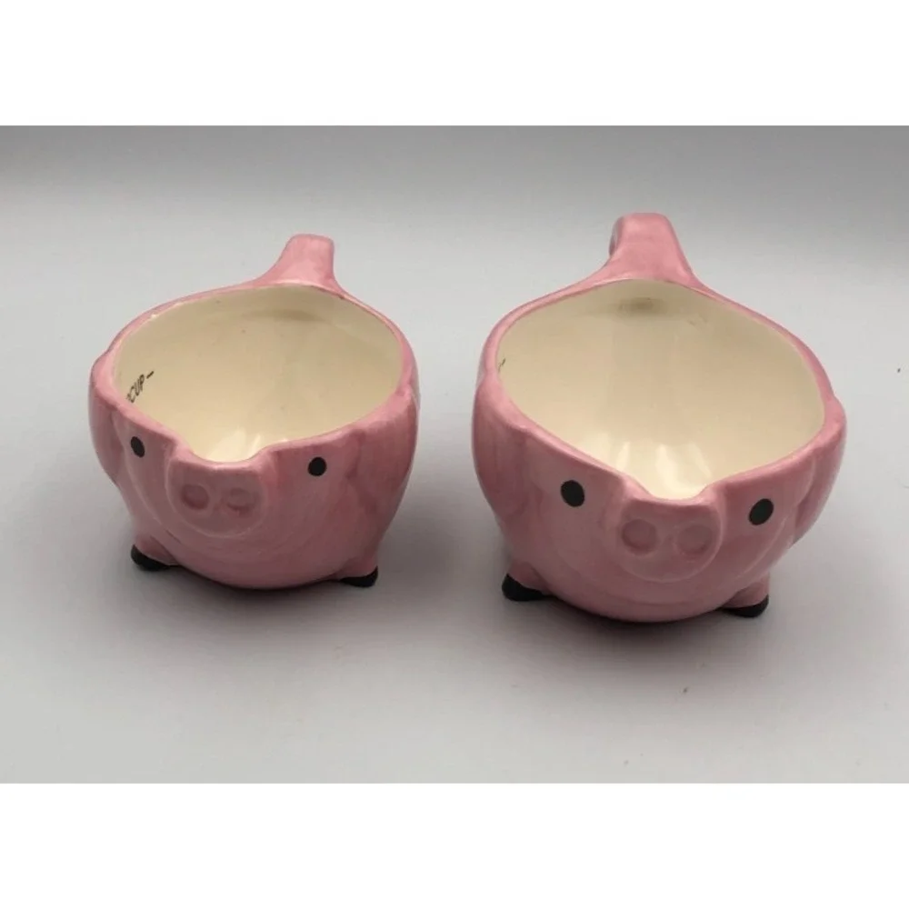 2 Nesting Stacking Pig Measuring Bowls 1 Cup, 1.5 Cup Replacement Pink Ceramic